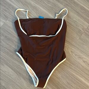 Cupshe Brown Swimsuit with White Trim